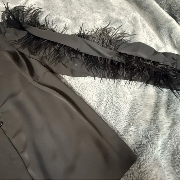 Black Feather Trim Button-Up Shirt - Picture 5 of 6